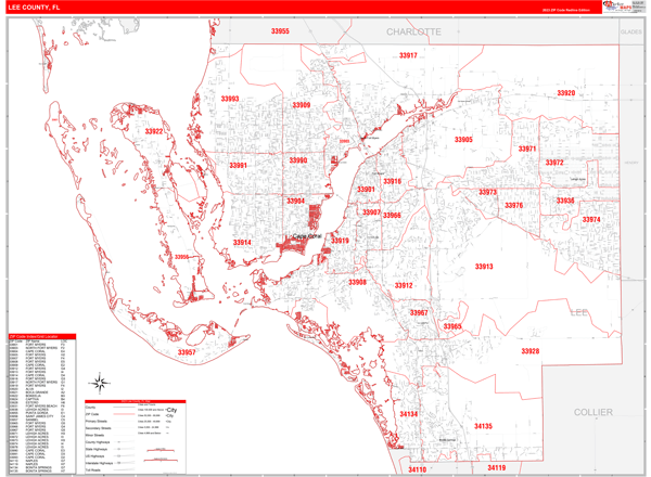 Lee County, FL 5 Digit Zip Code Maps - Premium
