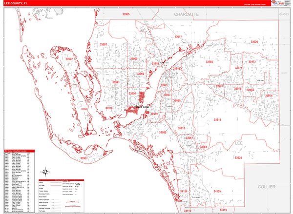 Lee County, FL Zip Code Map