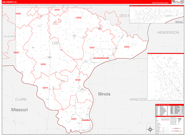 Lee County, IA Zip Code Wall Map