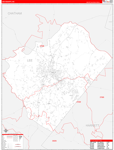 Lee County, NC Zip Code Wall Map