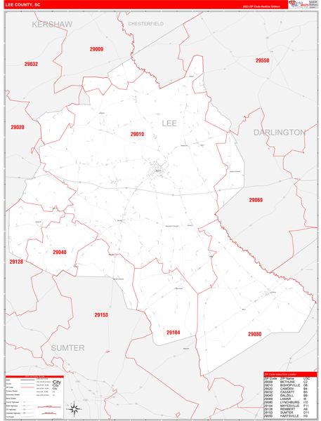 Lee County, SC Zip Code Map