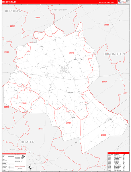 Lee County, SC Zip Code Wall Map