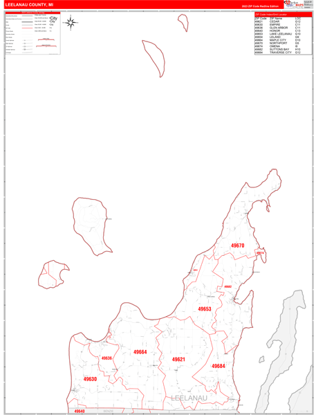 Leelanau County, MI Zip Code Wall Map