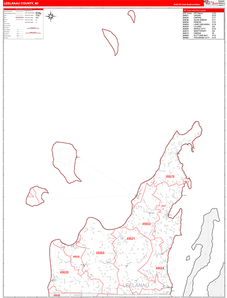 Leelanau County, MI Zip Code Map