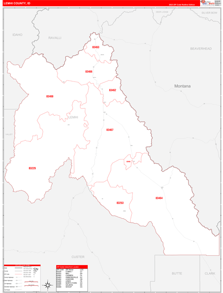 Lemhi County Wall Map Red Line Style
