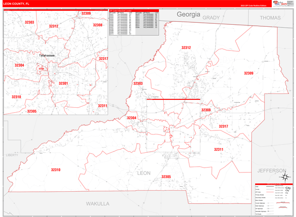 Leon County Digital Map Red Line Style