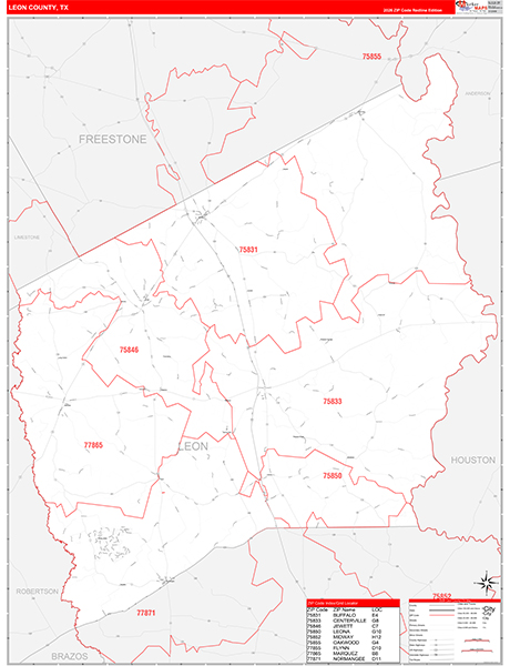 Leon County, TX Zip Code Wall Map