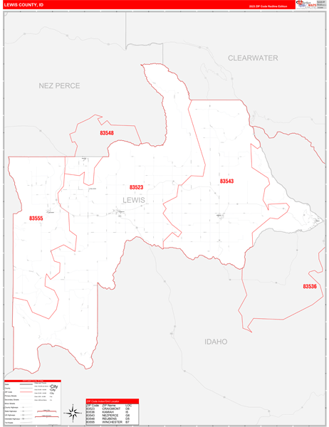 Lewis County Wall Map Red Line Style