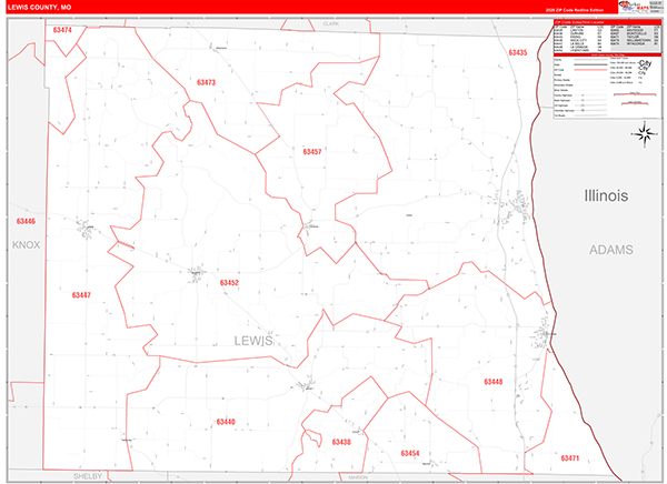 Lewis County, MO Zip Code Map