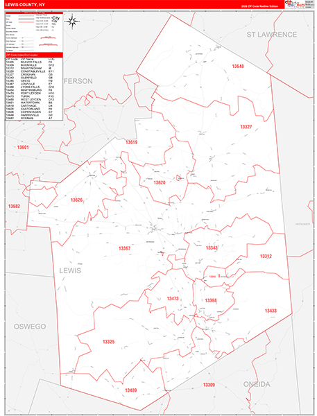 Lewis County, NY Zip Code Map