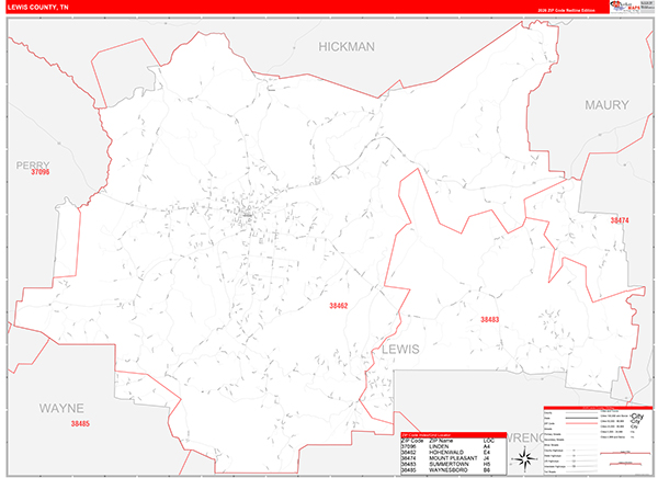 Lewis County, TN Zip Code Map