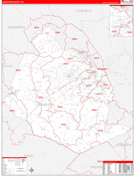 Lexington County, SC Zip Code Wall Map