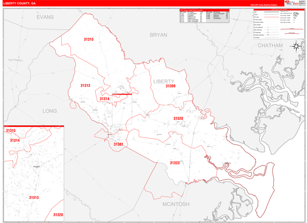 Liberty County Digital Map Red Line Style