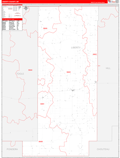 Liberty County, MT Zip Code Wall Map