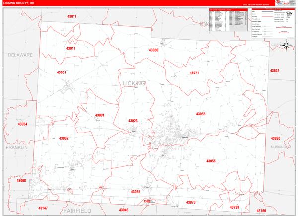 Licking County Digital Map Red Line Style