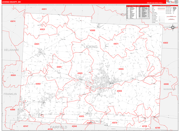 Licking County, OH Zip Code Map
