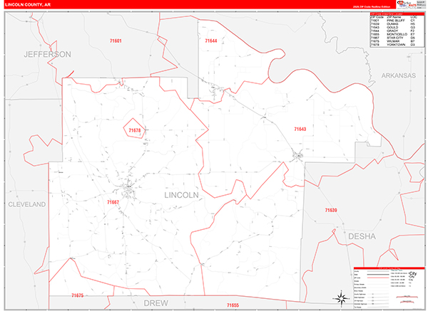 Lincoln County, AR Zip Code Map