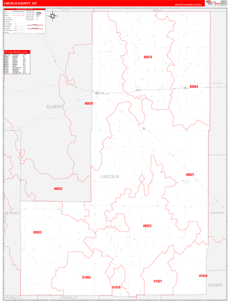 Lincoln County Wall Map Red Line Style