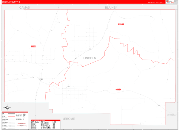 Lincoln County, ID Zip Code Wall Map