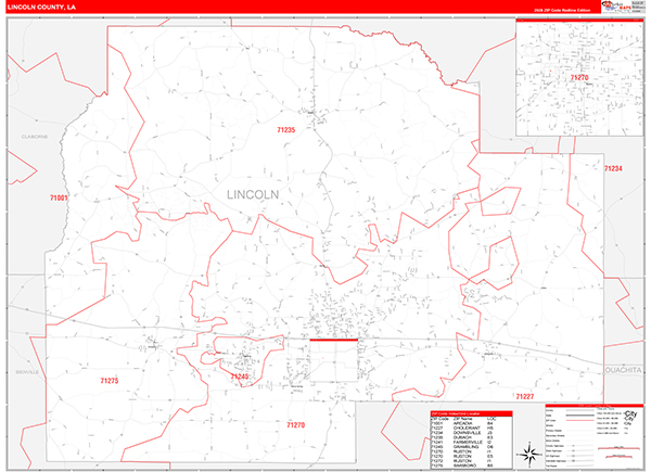 Lincoln Parish (County), LA Zip Code Wall Map