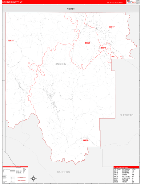 Lincoln County, MT Zip Code Map