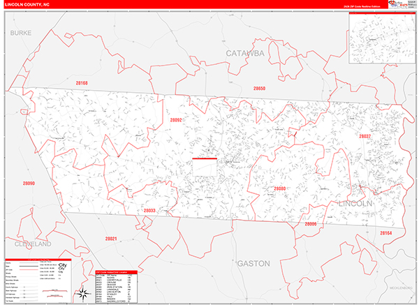 Lincoln County, NC Zip Code Wall Map