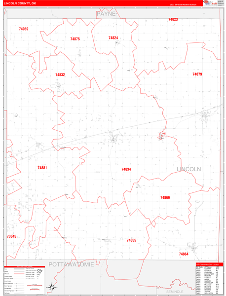 Lincoln County, OK Zip Code Wall Map