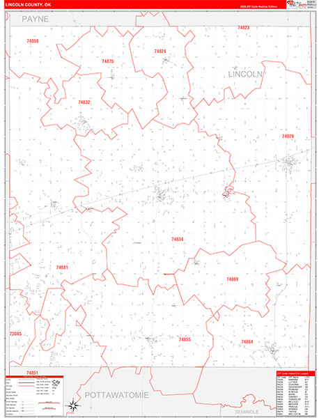 Lincoln County, OK Carrier Route Wall Map