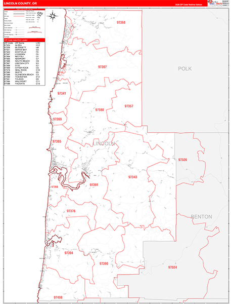 Lincoln County, OR Zip Code Wall Map