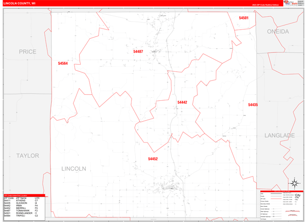 Lincoln County, WI Zip Code Map
