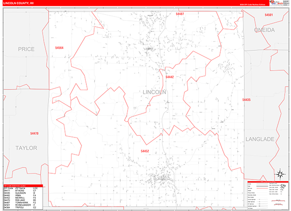 Lincoln County, WI Zip Code Wall Map
