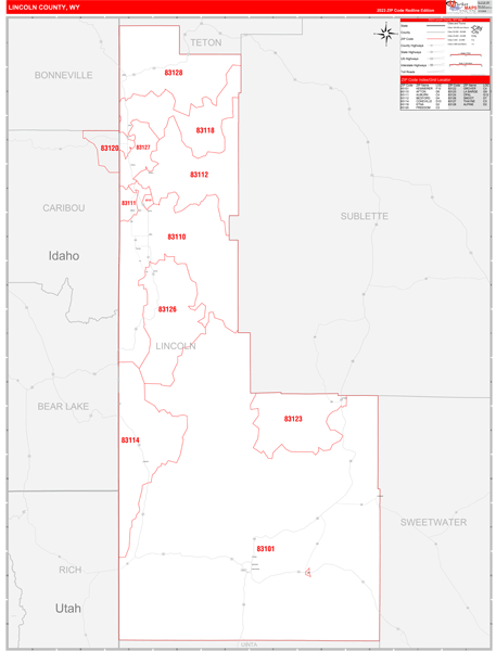 Lincoln County, WY Zip Code Map