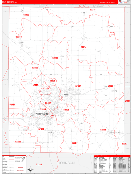Linn County, IA Zip Code Wall Map