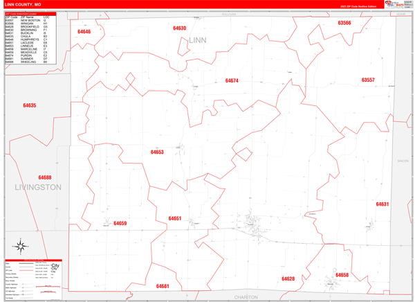 Linn County, MO Wall Map Red Line Style