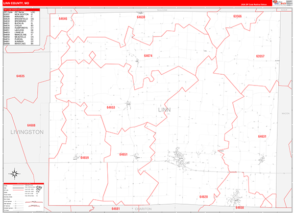 Linn County, MO Map Red Line Style