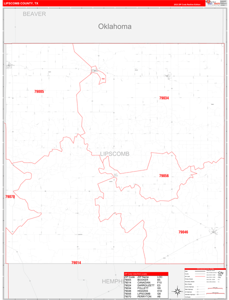 Lipscomb County, TX Wall Map Red Line Style