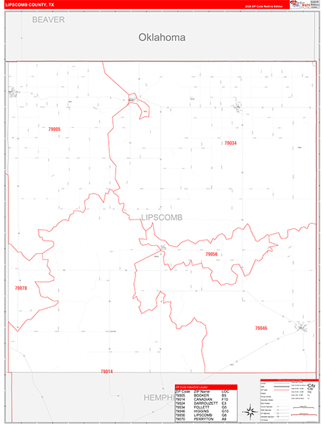Lipscomb County, TX Zip Code Map