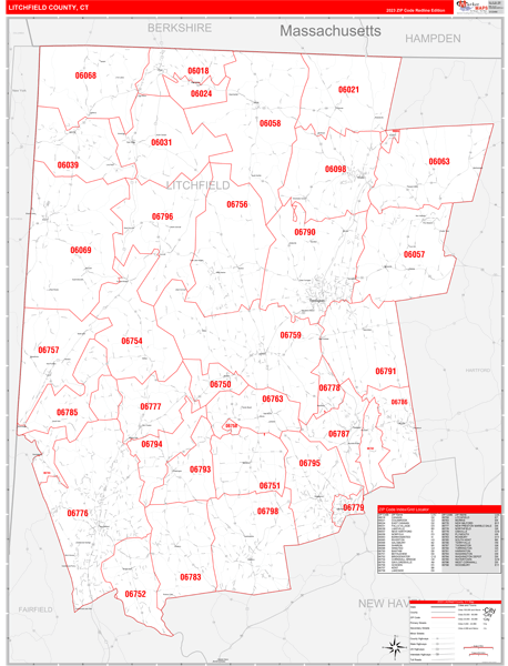 Litchfield County Digital Map Red Line Style