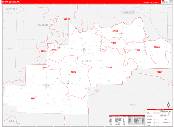 Logan County, AR Zip Code Map