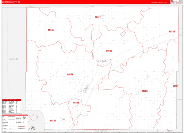 Logan County, CO Wall Map Red Line Style