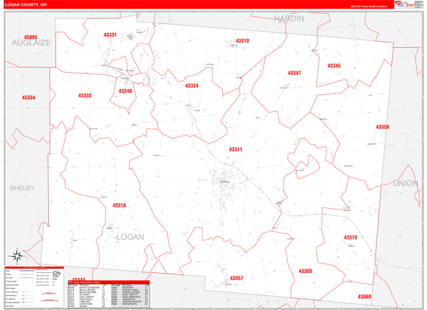 Logan County, OH Zip Code Map