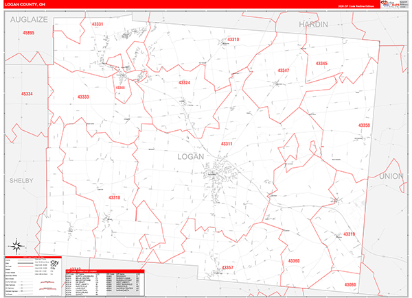 Logan County, OH Zip Code Map