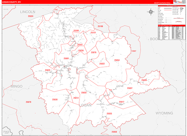 Logan County, WV Zip Code Map
