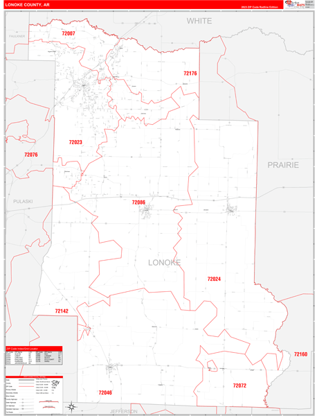 Lonoke County Digital Map Red Line Style