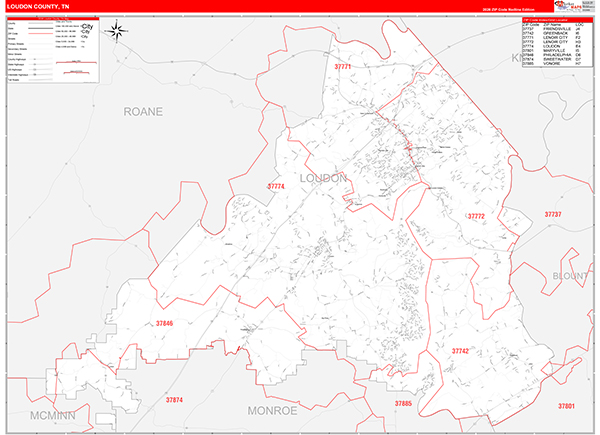 Loudon County, TN Zip Code Map