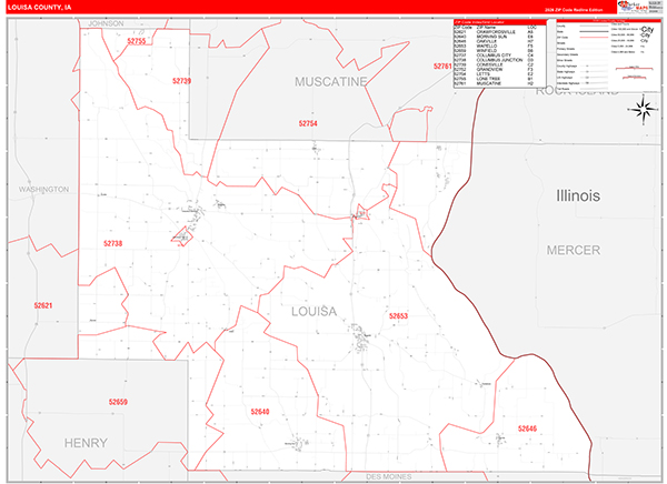 Louisa County, IA Zip Code Map