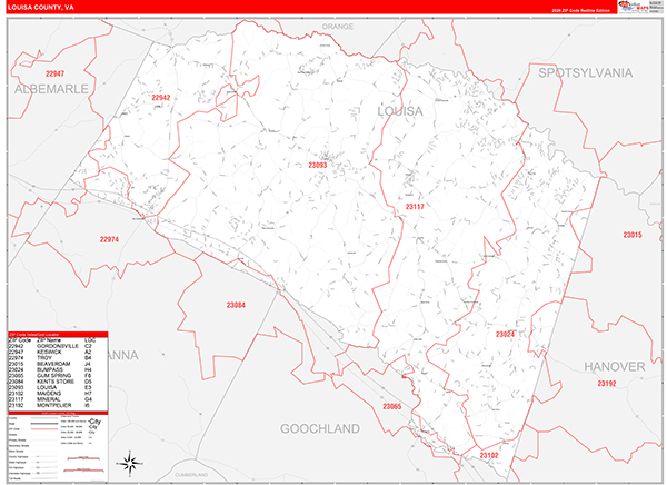 Louisa County, VA Zip Code Map