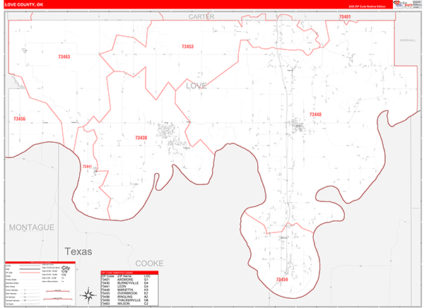 Love County, OK Carrier Route Wall Map