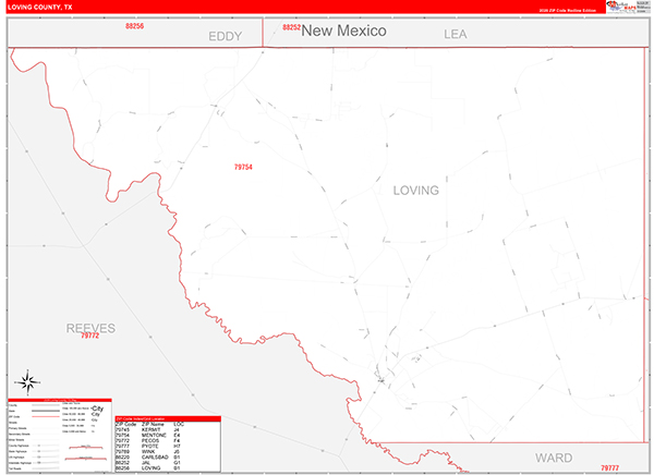 Loving County, TX Zip Code Map
