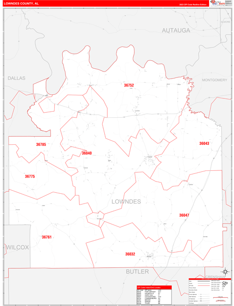 Lowndes County, AL Zip Code Wall Map